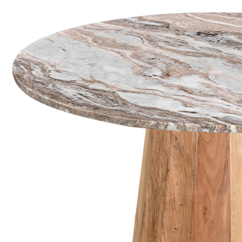 Masa cu blat de marmura Ezerdian, Lemn de Acacia, D150x76 cm