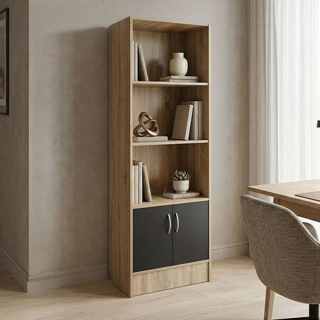Bibliotecă cu rafturi Tekaro , Modern, Sonoma-Antracit, Lemn, 57x33x180 cm