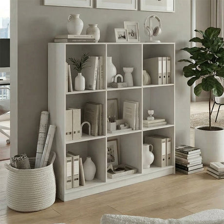 Bibliotecă modernă Gridea , stil minimalist, alb, MDF, 120x30x121 cm