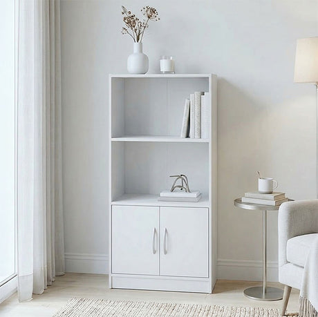 Bibliotecă cu rafturi Tekaro, Stil Modern, MDF, Alb, 60x30x120 cm