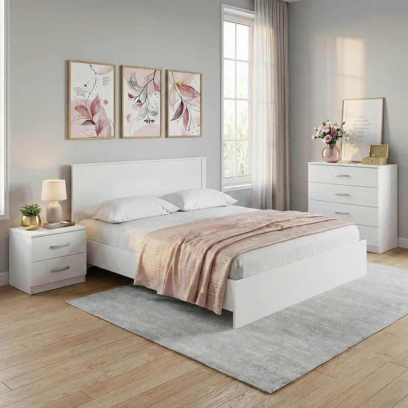 Set Dormitor cu Pat 160x200 cm Athos, Alb, Set de 4 Piese
