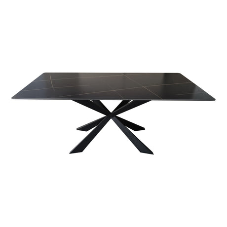 Masa Mattias cu functie de servire, Piatra sinterizata neagra, 180x90x75 cm, Picioare metal Negru