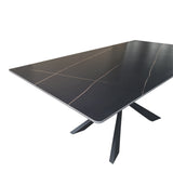 Masa Mattias cu functie de servire, Piatra sinterizata neagra, 180x90x75 cm, Picioare metal Negru