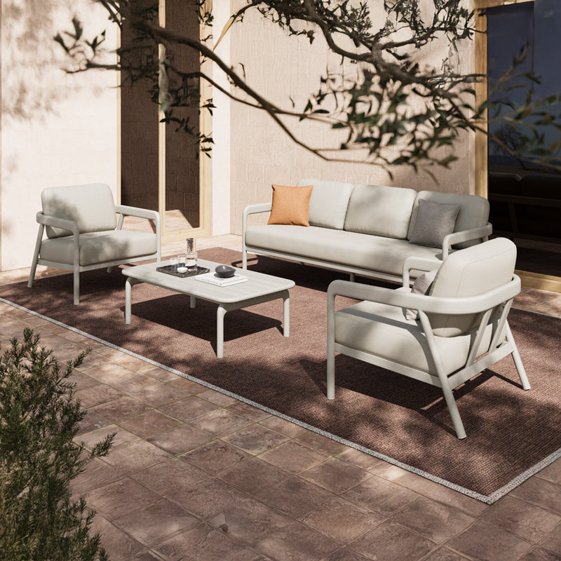 Set mobilier de exterior Marlena, Aluminiu și Țesătură, Generoase, Bej și Gri Deschis
