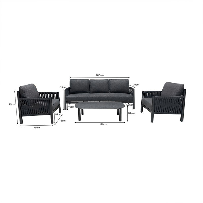 Lounge de exterior Feralda, cu funcție relaxare, aluminiu și sfoară gri deschis, compacte