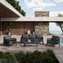 Set Gradina Lounge de exterior Feralda, cu funcție relaxare, aluminiu și sfoară gri deschis, compacte