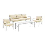 Set lounge exterior Gardenly I, 4 piese, Alb, aluminiu cu perne Gri-Bej