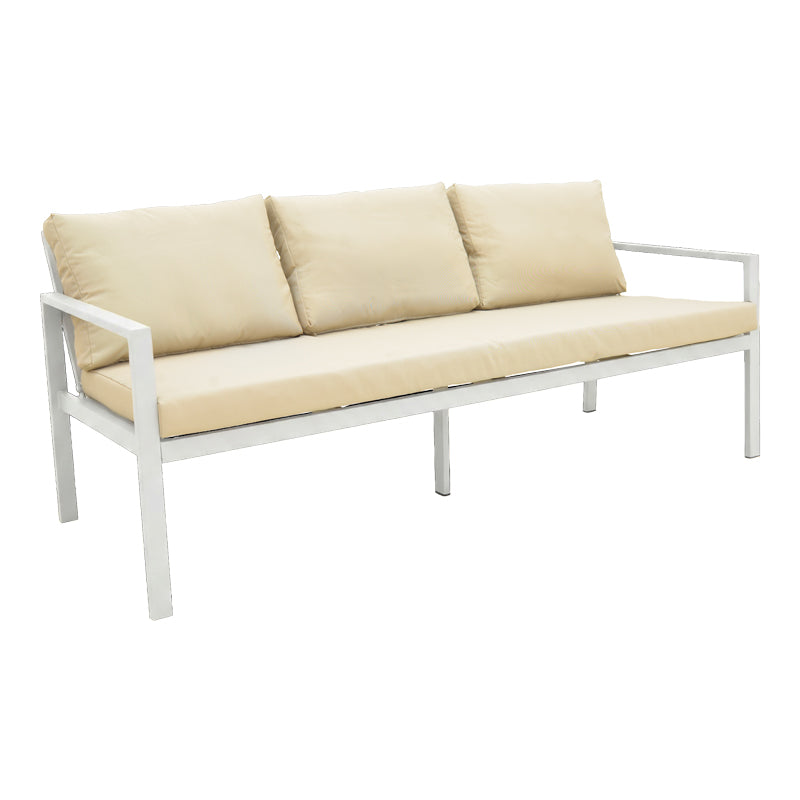 Set lounge exterior Gardenly I, 4 piese, Alb, aluminiu cu perne Gri-Bej