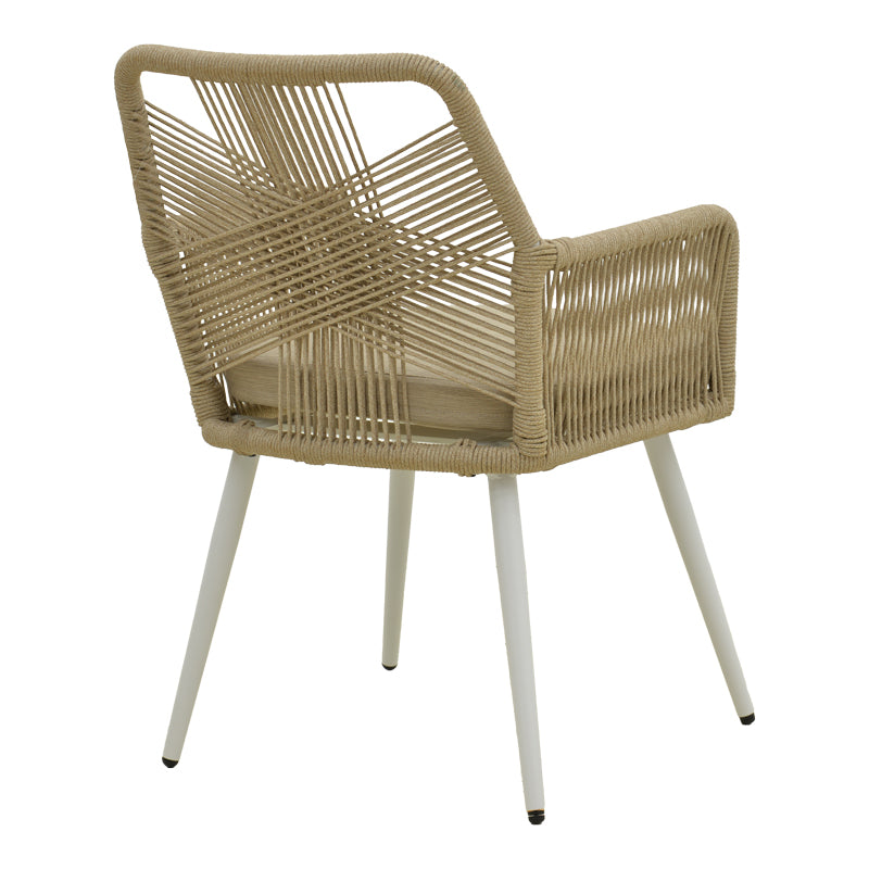 Scaun de exterior Andros, Alb-Natural-Nisip, aluminiu si ratan PE, 56x60x86 cm
