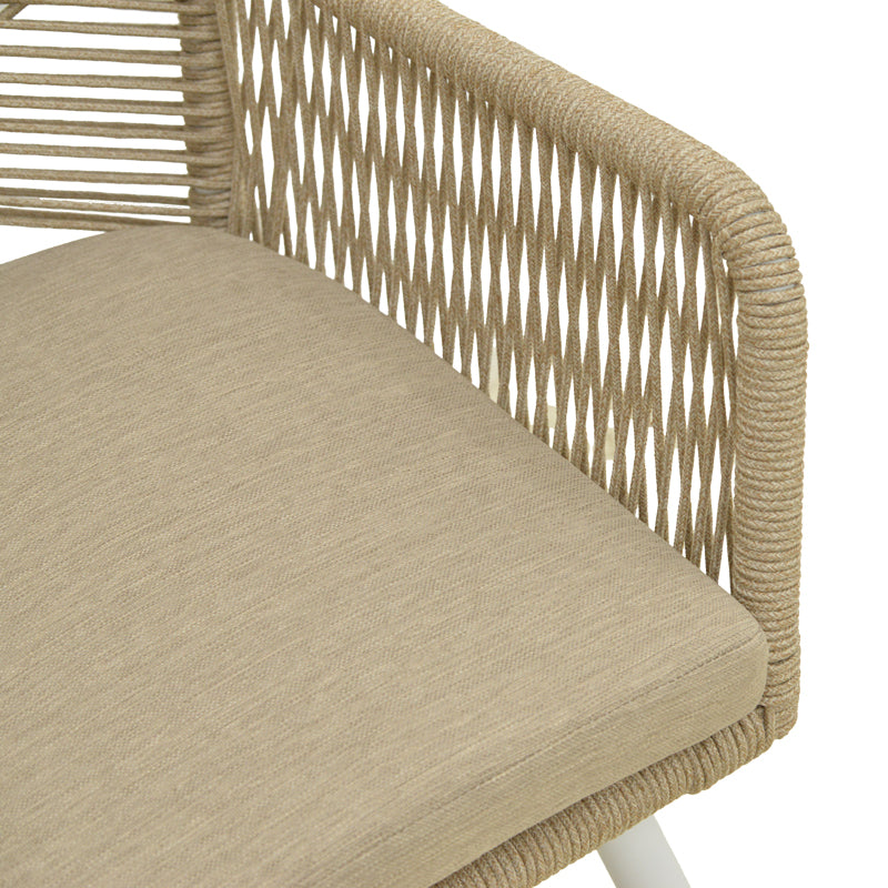 Scaun de exterior Andros, Alb-Natural-Nisip, aluminiu si ratan PE, 56x60x86 cm