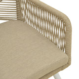 Scaun de exterior Andros, Alb-Natural-Nisip, aluminiu si ratan PE, 56x60x86 cm