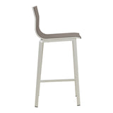 Scaun de bar stivuibil cu structură din aluminiu Melina, textil alb și gri, 57x52x106 cm
