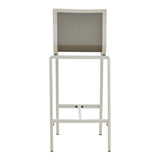 Scaun de bar stivuibil cu structură din aluminiu Melina, textil alb și gri, 57x52x106 cm