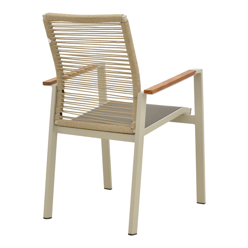 Scaun de exterior stivuibil cu brațe Aegean, aluminiu și textil, crem, 56x58x91 cm