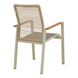 Scaun de exterior stivuibil cu brațe Aegean, aluminiu și textil, crem, 56x58x91 cm