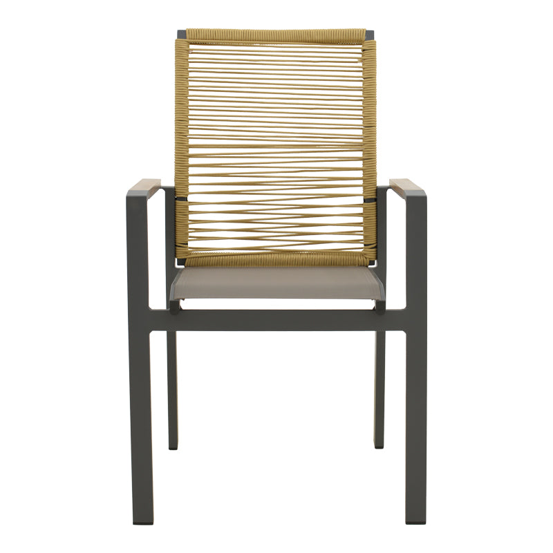 Scaun de exterior stivuibil cu brațe Aegean, Teak/PE Rope, 56x58x91 cm