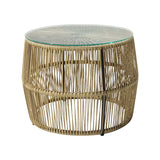 mobilier de gradina Măsuță rotundă Adela cu blat din sticlă și bază din răchită, Răchită și Sticlă, 47x38 cm