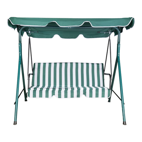 Leagăn de grădină cu suport din metal, stofă verde-alb, 170x110x153 cm - Model Globo, metal și stofă