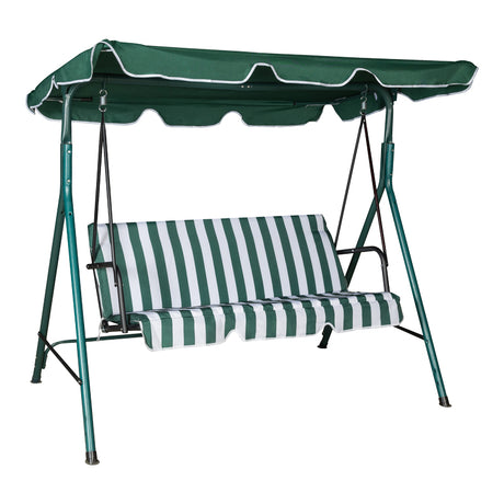 Leagăn de grădină cu suport din metal, stofă verde-alb, 170x110x153 cm - Model Globo, metal și stofă