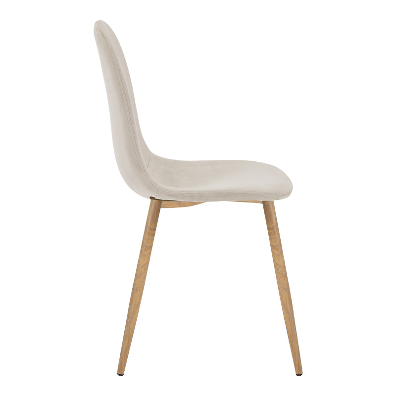 Scaun Bella, Catifea, picioare metalice cu finisaj natural, 44x55x85 cm - Scaun Bella, Catifea, picioare metalice cu finisaj natural, 44x55x85 cm, Bej, vedere laterală, metal, stofă, catifea, pentru living sau bucătărie