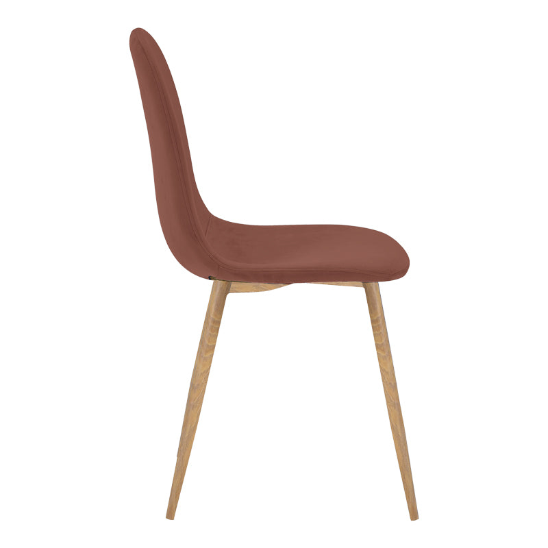 Scaun Bella, Catifea, picioare metalice cu finisaj natural, 44x55x85 cm - Scaun Bella, Catifea, picioare metalice cu finisaj natural, 44x55x85 cm, Roz, vedere laterală, metal, stofă, catifea, pentru living sau bucătărie