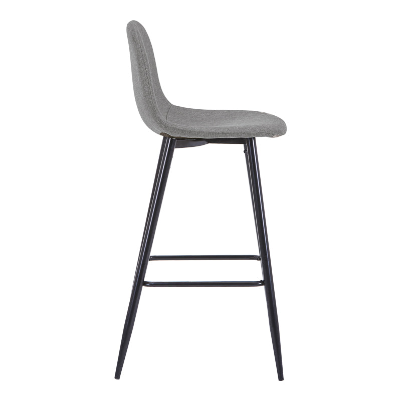 Scaun de bar Bella, Stofa, picioare metalice negre, 42x49x98 cm - Scaun de bar Bella, Stofa, picioare metalice negre, 42x49x98 cm, Negru-Gri, vedere laterală, metal, stofă, PP, pentru locuință