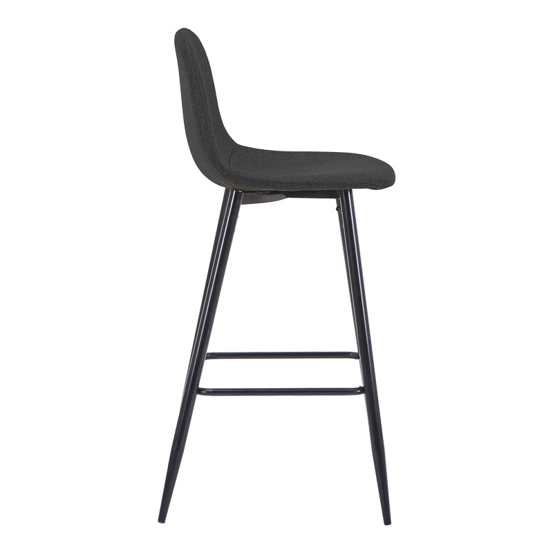Scaun de bar Bella, Stofa, picioare metalice negre, 42x49x98 cm - Scaun de bar Bella, Stofa, picioare metalice negre, 42x49x98 cm, Negru-Antracit, vedere laterală, metal, stofă, pentru locuință
