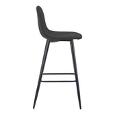 Scaun de bar Bella, Stofa, picioare metalice negre, 42x49x98 cm, Negru-Antracit, vedere laterală, metal, stofă, pentru locuință