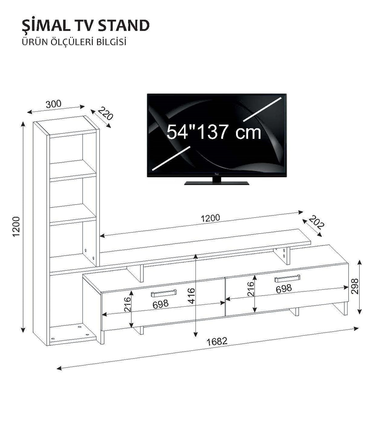 COMODA TV Simal - White, Cordoba, Alb, 149 x 171 x 32 cm