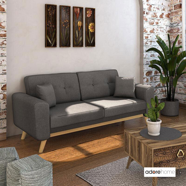 Canapea extensibila Carmelo material, Gri inchis - Bej, 214x80x86 cm