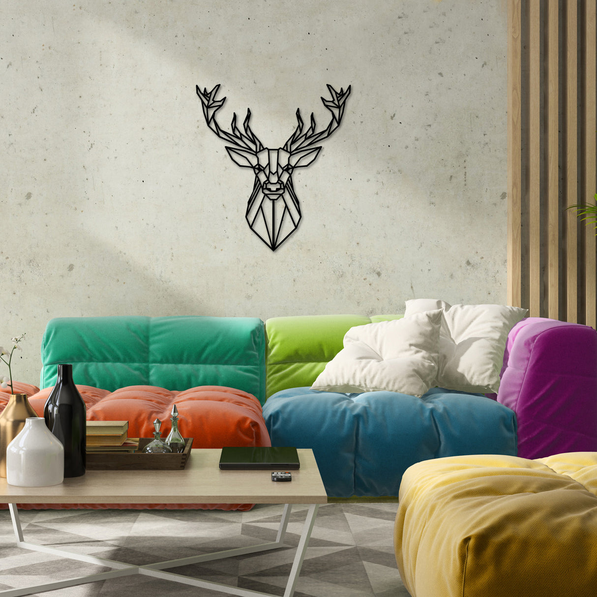 Accesoriu metal decorativ de perete Deer Metal Decor 2, Negru, 1x65x60 cm