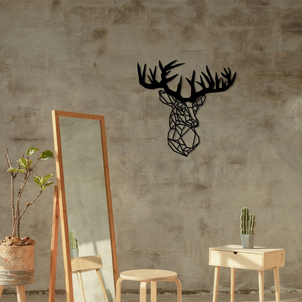 Accesoriu metal decorativ de perete Deer Metal Decor, Negru, 1x49x50 cm