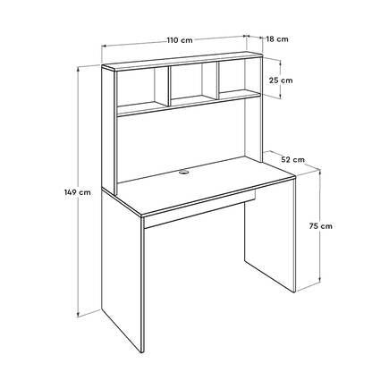 Birou Adore Base cu biblioteca, Alb - Stejar,  110x149x52 cm