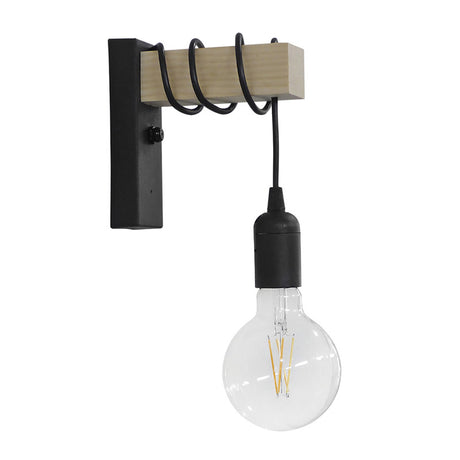 Aplica de perete cu finisaj modern Jemvo, lemn-metal, negru-Natural, 15x60 cm