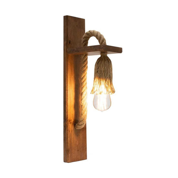 Aplica perete Lamel cu element decorativ, Lemn și Sfoara, Natur, 10x17x45 cm