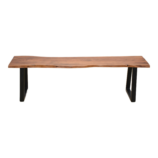 Bancă cu design slim Miles, lemn masiv de acacia cu finisaj, nuc, 160x40x45 cm