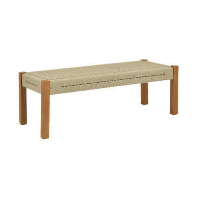 mobilier de gradina Banca Uma din lemn de tec si sfoara PE, Natural 150x45x40 cm
