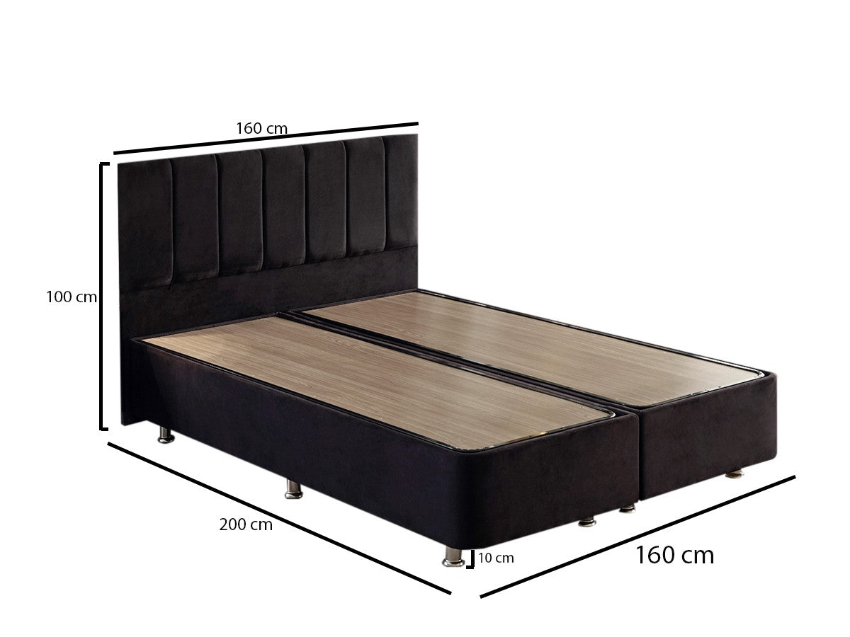 Baza pat dublu și tăblie Ela Double, Negru, 160x10x5 cm