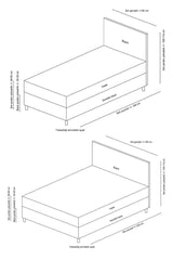 Baza pat dublu și tăblie Vitalia, Gri, 160x110x200 cm