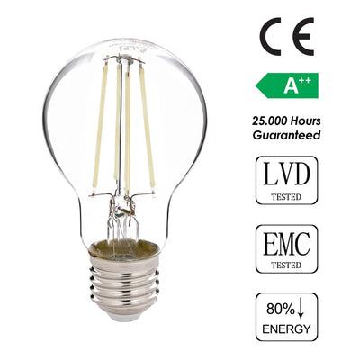 Bec cu LED E27 A60 - Alb, Transparent