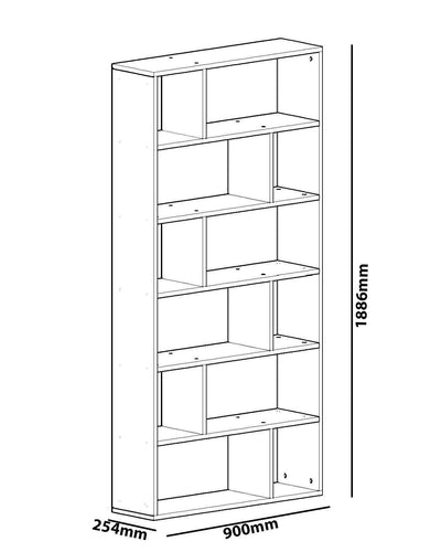 Biblioteca Aasna 7 rafturi, Alb, 90 x 189 x 25 cm