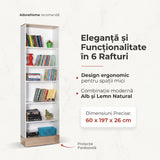 Bibliotecă Adore Base cu 6 Rafturi, Alb, 60x197x26 cm
