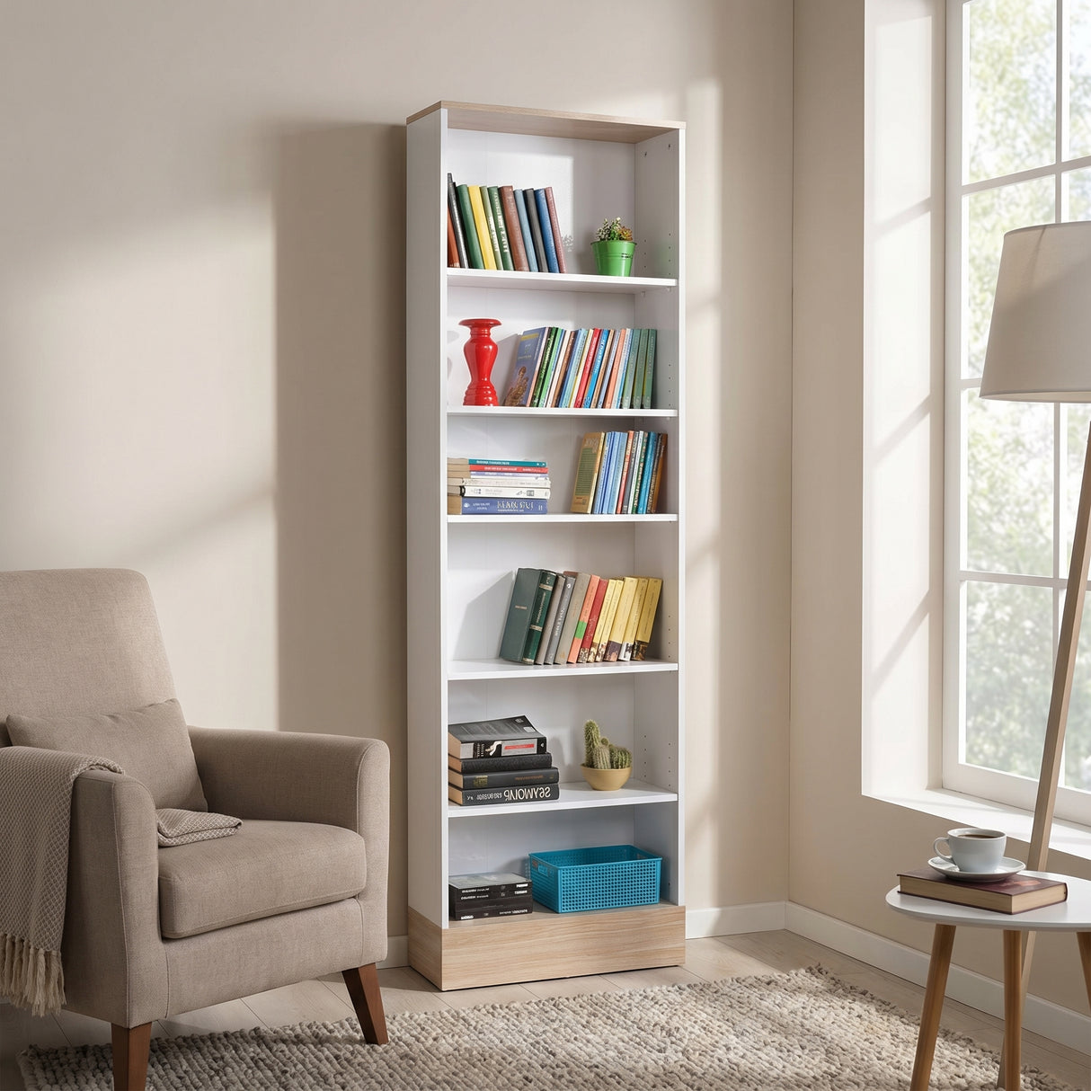 Bibliotecă Adore Base cu 6 Rafturi, Alb, 60x197x26 cm