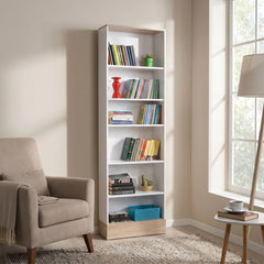 Bibliotecă Adore Base cu 6 Rafturi, Alb, 60x197x26 cm