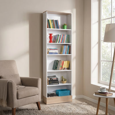 Biblioteca Adore Base, 6 rafturi, Crem / Alb, 60x197x26 cm