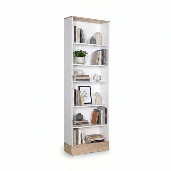 Bibliotecă Adore Base cu 6 Rafturi, Alb, 60x197x26 cm