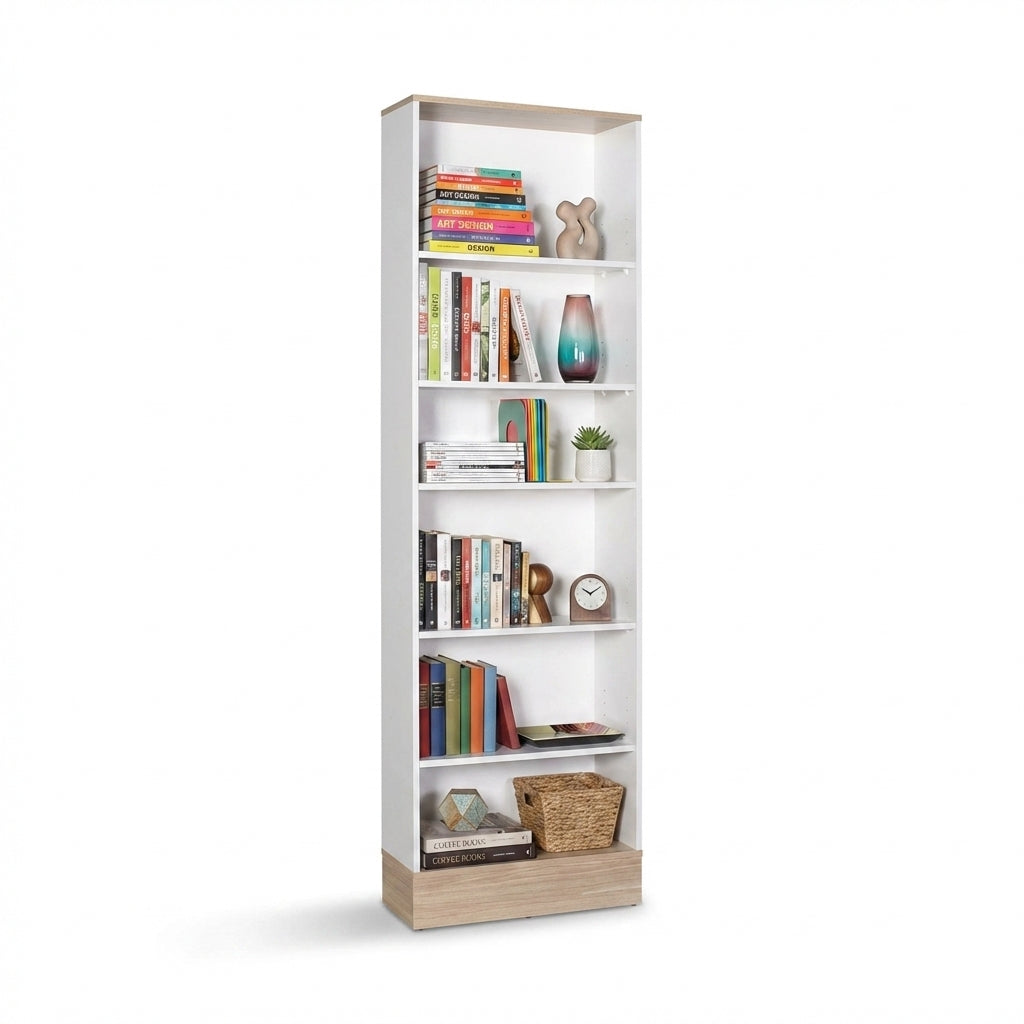 Bibliotecă Adore Base cu 6 Rafturi, Alb, 60x197x26 cm