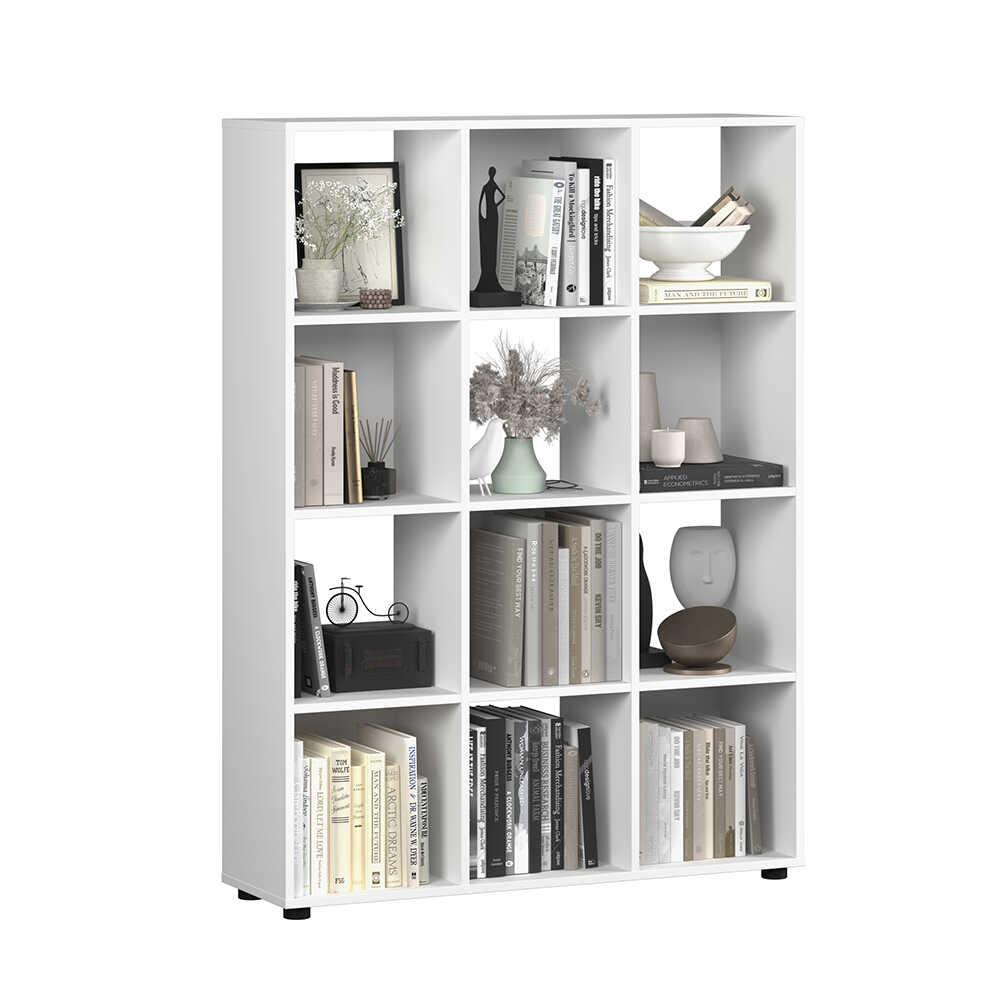 Biblioteca Adore Cubic, Alb - Stejar, 104x141x30 cm - Alb