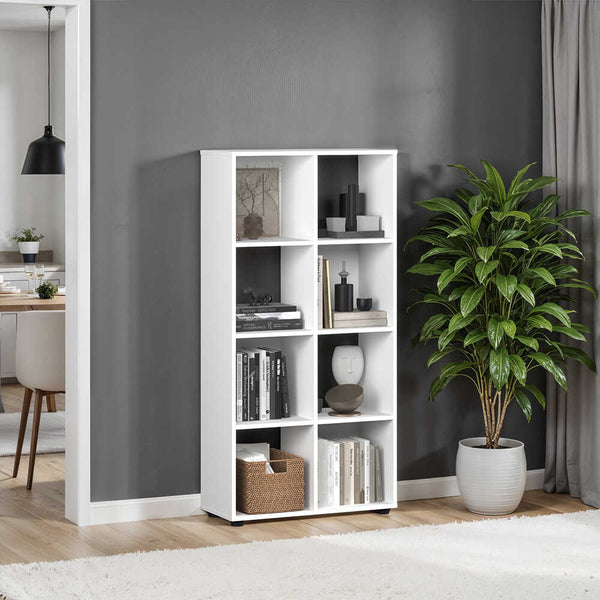 Biblioteca Adore Cubic, Alb - Stejar, 70x141x30 cm