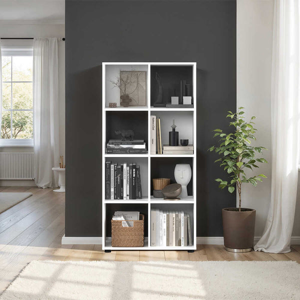 Biblioteca Adore Cubic, Alb - Stejar, 70x141x30 cm